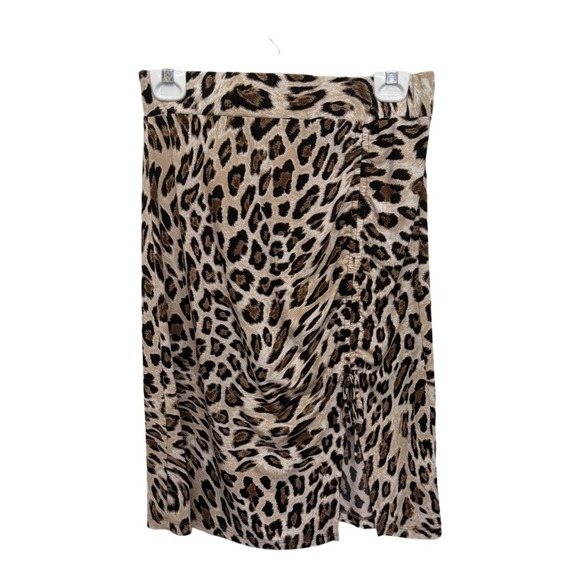 Veronica M Animal Print Slip Style Slit Skirt Women's Size Medium Brown - Picture 1 of 6